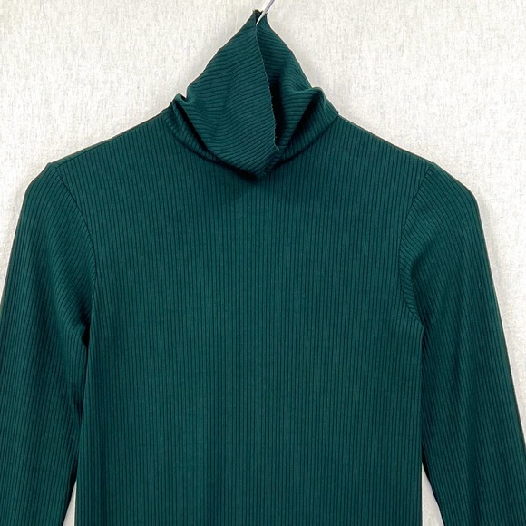 ENZA COSTA Compact Silk Rib Dress Women Medium Green Long Sleeve Turtleneck Midi - Picture 8 of 14